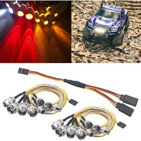 2Pack 8LED 8mm 2Red,8mm 2White & 5mm 4Yellow RC Car LED Light Headlights Taillight Lighting with JR Y Cable Compatible with Traxxas HSP Redcat RC4WD Axial HPI Kyosho Arrma 1/8 1/10 DIY RC Car Truck