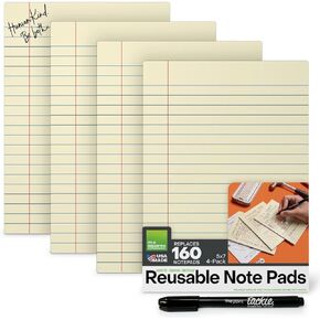 M.C. Squares Reusable Junior Note Pads | 5x7 4-Pack | Lined Dry Erase Notebook Front, White Board Back for Office, Home, School | Included Wet-Erase Tackie Marker | USA Made