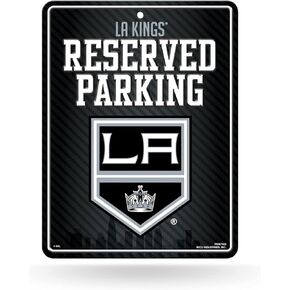 Rico Industries NHL Hockey Los Angeles Kings 8.5 بوصة × 11 بوصة لافتة وقوف السيارات المعدنية من ألياف الكربون - رائعة لكهف الرجال، وغرفة النوم، والمكتب، وديكور المنزل