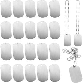 INKNOTE 30 PCS 2"x1" Stamping Blank Dog Metal Tags Stamping Aluminum Tag Pendants Shield Shape with 30 PCS Chain Necklaces, Hip Hop Style Pet Dog Name Number Tags Personalized Pendant DIY Craft Tags