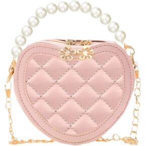 Little Girl Purse Mini Heart Crossbody Bag with Pearl Handle Princess Handbags Shoulder Bag