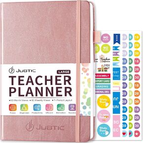 JUBTIC Teacher Planner 2025 Academic Year, 52+6 Weeks Homeschool Planner, Weekly & Monthly Lesson Plan Book Notebook for 7 Periods, Teacher Accessories for Women and Men 7 * 10"-Black
