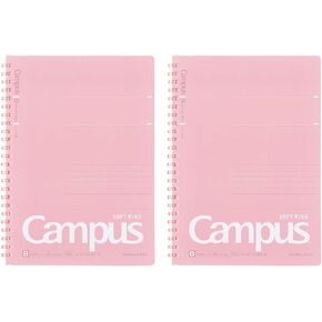 Kokuyo Campus Soft Ring Notebook, A5, B 6mm Dot Ruled, 29 Lines, 50 Sheets, Pink, Set of 2, Japan Import (SU-S131BT-P)