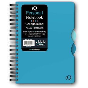 iScholar iQ 3 Subject Poly Cover Double Wire Notebook, College Rule, 9.5 x 6.5 Inches, 120 Sheets, Color May Vary (57904)