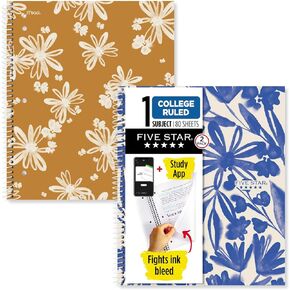 Five Star Spiral Notebooks + Study App, 2 Pack, 1 Subject, College Ruled Paper, 11" x 8-1/2", 80 Sheets, Soft Petals (820331F-ECM)