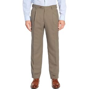 Men's No Iron Pleated Dress Pants Expandable Waist Regular Fit Premium Comfort Slacks