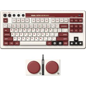 AKNES 8BitDo Retro 108 Mechanical Keyboard, Hot Swappable Gaming Keyboard with 108 Keys&Integrated Numpad, Dual Super Buttons, Bluetooth/2.4G/USB-C Keyboard for Windows & Android - N Edition