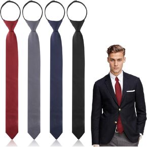 4 PCS Zipper Ties for Men, Clip on Ties for Men Adjustable Pre Tied Ties for Men Zipper Tie Solid Uniform Pre-tied Adjustable Neck Strap Tie Black Clip On Tie Clip Necktie Formal Skinny Clip For Men