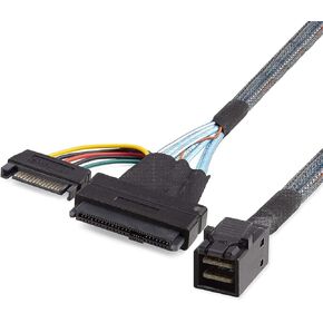 H!Fiber.com 12G Internal Mini SAS HD SFF-8643 to U.2 SFF-8639 NVMe SSD Cable with 15 pin Male SATA Power Connector, PCIe 4.0, 12Gbps, 85 Ohm, 0.75-Meter (2.46ft)