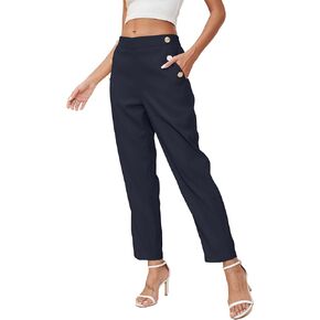 Women's Elastic High Waist Business Slacks for Work Trousers Pants Straight Leg with Pockets