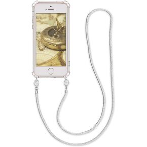 kwmobile Case Compatible with Apple iPhone SE (1.Gen 2016) / iPhone 5 / iPhone 5S - Crossbody Case Clear Transparent TPU Phone Cover with Metal Chain Strap - Transparent/Silver in Saudi Arabia