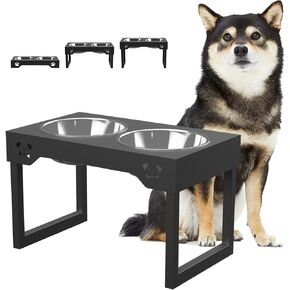 Adjustable Stainless Steel Raised Dog Bowls - 8 Heights, Ideal for Small, Medium, and Large Dogs, Includes 2 Stainless Steel Dog Bowls.