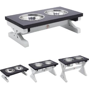 Elevated Dog Bowls15inch high Black & White for Large Dogs Dog Bowls Durable Modern Bamboo Dog Food Bowls with Strong Base Elevated Dog Feeder with Two Large Food Grade Stainless Steel Bowls