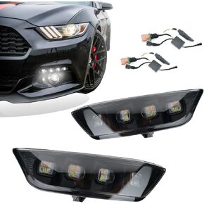 Switchback White/Amber LED Front Fog Daytime Sequential Running Lamp Flash LED Turn Signal Feature Accessories Compatible with Ford Mustang 2015-2017 Convertible Coupe (Front Fog LED)
