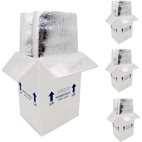 15x10x11" Insulated Shipping Boxes for Frozen Food, 4 Pack Double Insulated Carton with Aluminum Foil Insulated Bag Liner, Reusable Perishable Shipper Cooler Box for Mailing