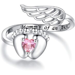 Sterling Silver Miscarriage Ring Mother - Loss of Pregnancy Rings Infant Loss Jewelry Memorial Losing Child Gifts for Women Mom (10-October-Tourmaline Color)