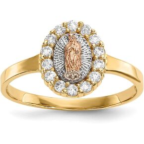 Diamond2Deal 14k Yellow and White Gold Two-Tone Cubic Zirconia Lady of Guadalupe Fancy Ring Gift for Women in Kuwait