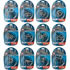 Metal Wire Puzzle Set - 12 Unique Individually Packed Puzzles - Fun Brain Teaser IQ Game for Kids and Adults - Great Educational Toy. Party Favor, Carnival Prize.