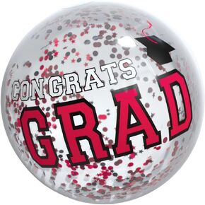 Amscan Vibrant Red New! Grad PVC Beach Balll w/Confetti - 16" (1 Pc.) - Premium Quality - Perfect for Celebrations & Beach Fun