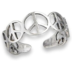 Peace Sign Repeating .925 Sterling Silver Symbol Toe Ring Band