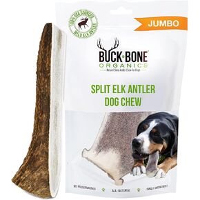 Buck Bone Organics Dog Chews, Elk Antlers for Dogs, Long Lasting Dog Bones for Aggressive Chewers, All Natural, No Preservatives, Wild Shed in The USA (Jumbo)