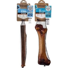 ROAM Pet Treats Boss-trich and XL Marrow Bone Pack of 2 for Large Dogs – Long Lasting Ostrich Dog Bones