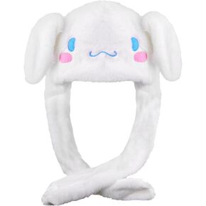 Kawaii White Dog Bunny Ear Moving Jumping Hats Warm Plush Rabbit Winter Caps Cute Hat Novelty Party Hats