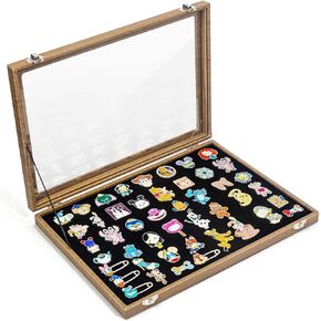 Enamel Pin Display Case, 14" X 9" Shadow Box for Disney Pins, Pin- Collection Holder, Enamel Pin Frame, Brown