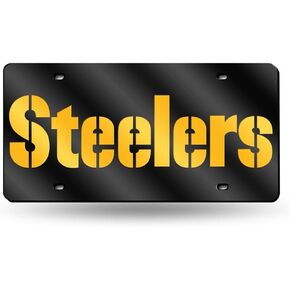 Rico Industries NFL Pittsburgh Steelers Blk 12" x 6" Laser Cut Tag for Car/Truck/SUV - Automobile Décor