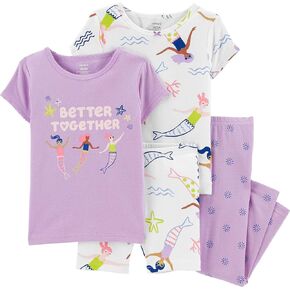 Carter's Toddler Girls 4pc Cotton Snug Pajamas PJs Set (Mermaid Purple, 3T)