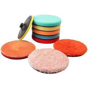 SPTA 9Pcs Polishing Pads Kit, 7 Inches Large Size Buffing Pads, Car Foam Buffing Sponge Pads Kit with 5/8"-11 Backing Plate for Car Care Polisher Boat Waxing, Polishing, Sealing Glaze