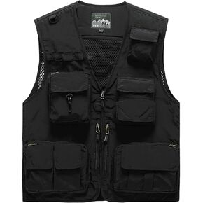 Saukiee Mens Vest Lightweight Vest Men Fishing Travel Work Pesca Safari Combat Hunting Cargo Vest Jacket with Pockets M
