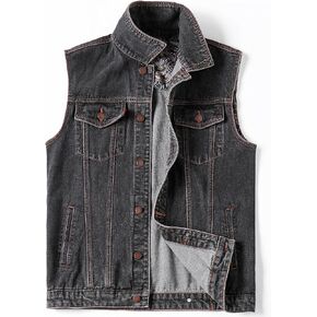 Men's Denim Vest Motorcycle Unlined Biker Plus Size Sleeveless Jean Vest Jacket