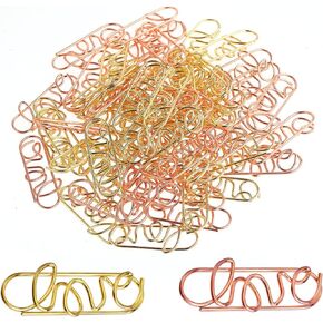 60Pcs Love Shape Paper Clips Rose Gold Heart Paper Clips Love Gold Paperclips Funny Cute Paperclips Metal Paper Clips Love Heart Shapes Bookmarks Planner Clips for Office School Wedding Supplies