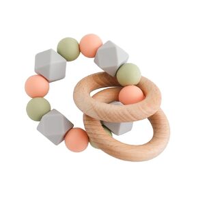 Wooden Rattle Shake Toy Baby Ring Grasping Toys Wooden Bracelet for Infant Baby, Gray