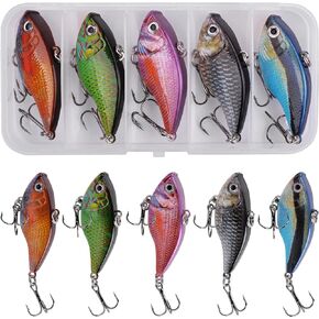 Lipless Crankbait Fishing Lures - 5PCS Swimbait Fishing Lures VIB Hard Blade Bait Fishing Spoons Lure for Bass Walleye Freshwater Saltwater