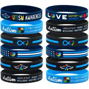 12-pack Autism Bracelets, Bulk Bundle - Autism Accessories and Gifts in Bulk for Men Women Boys Girls - 1 Dozen Silicone Rubber Wristbands in Mega Assortment Pack in Kuwait