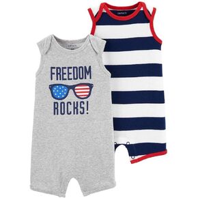 Carter's Baby Boy's 2 Pack Cotton Romper Creeper Set