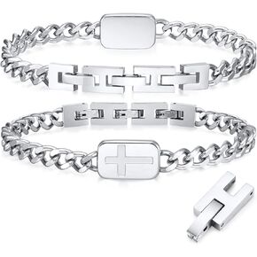 VNOX Silver Cross Bracelets for Men, Cool Mens Stainless Steel Metal Chain Link Jesus Christian Bracelet for Men, Religous Faith Jewelry Baptism Easter Confirmation Christmas Gifts Ideas for Men Teen Boys,Adjustable