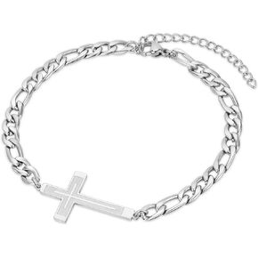 Silver Cross Bracelets for Men,Stainless Steel Cross Bracelets for Men Boys Adjustable Bracelet for Men Mens Silver Cross Bracelet Jewelry