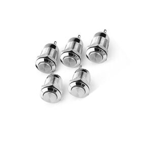 Push Button Switch - 8PCS 12mm 3A 12V/24V/110V/250VAC Latching Push Button Switch, Push Button Switch On Off-Waterproof, Chrome Stainless Meta (High Head, 8pcs)