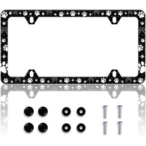 Dog Cat Paw License Plate Frame Pet License Plate Frames Personalise Stainless Steel Funny Design Compatible with Standard License Plate Holder for USA and Canada 6 X 12 with Screws