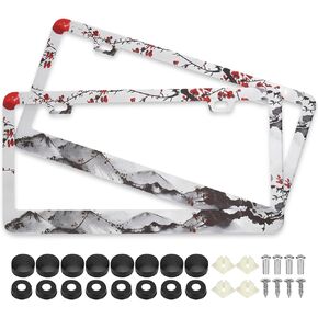 Adventure Awaits License Plate Frames, 2 Pack Adventure, Outdoors, Camper, Hiking, Mountain Car Plate Frame, Stainless Steel License Plate Holder with Free Screws Fasteners Caps (Adventure Awaits)