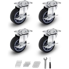 2" Casters Set of 4 Heavy Duty, Excellent Locking Casters Polyurethane (PU) Wheels, Swivel Plate Castor Wheels for Cart, Furniture, Workbench (Free Screws and Screwdriver) in Saudi Arabia