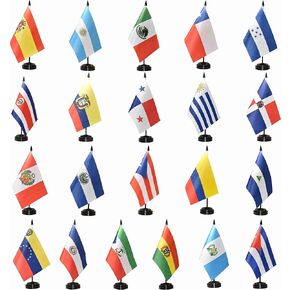 21 Spanish Language Speaking Countries Desk Flags Small Mini Stick Flags for Classroom Latin American Latino Table Flags Come with Black Base 5x8 Inch