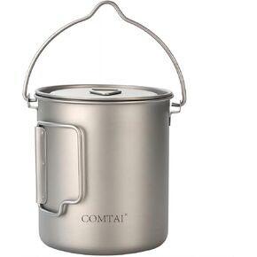 Titanium Camping Pot 750ml/26 oz Backpacking Cookware Mug with Lid and Fotable Handle, Titanium Cup for Outdoor Hiking Camping Cooking