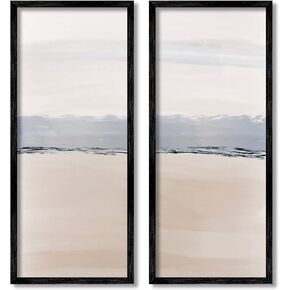 Stupell Industries Abstract Nautical Shoreline Landscape Blue Beige Horizon, Design by Emily Navas Black Framed Wall Art, 2pc, Each 13 x 30