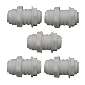 JIUWU White Fittings Bulkhead Connector 3/8-Inch Tube Quick connect for RO water Pack of 5