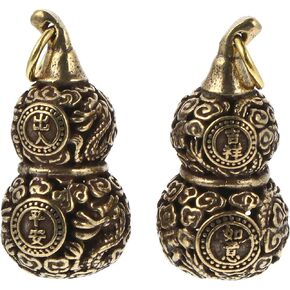 Garneck 2pcs Brass Good Luck Wu Lou Hu Lu Gourd Keychain Feng Shui Luck and Treasure Pendant Chinese Feng Shui Figurine Ornament Blessing Gifts for Women Men