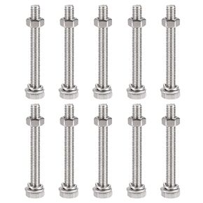 uxcell M6 x 80mm Hex Head Screws Bolts, Nuts, Flat & Lock Washers Kits, 304 Stainless Steel Fully Thread Hexagon Bolts 10 Sets